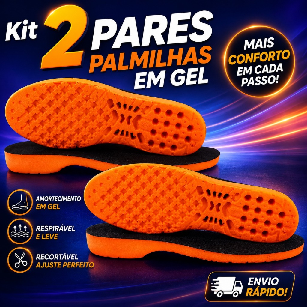 Kit 2 Pares de Palmilha Ortopédica em Gel Para Várias Horas de Trabalho Contra Dores Confortável