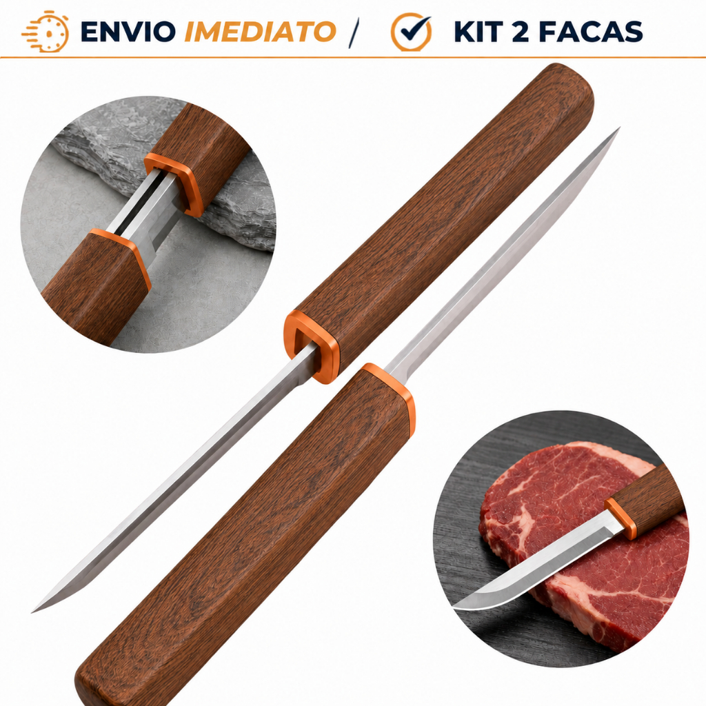 Kit 2 Facas de Frutas Faca Cutelo Churrasco Carne de Cozinha Faca para Cortar Churrasco Com Bainha