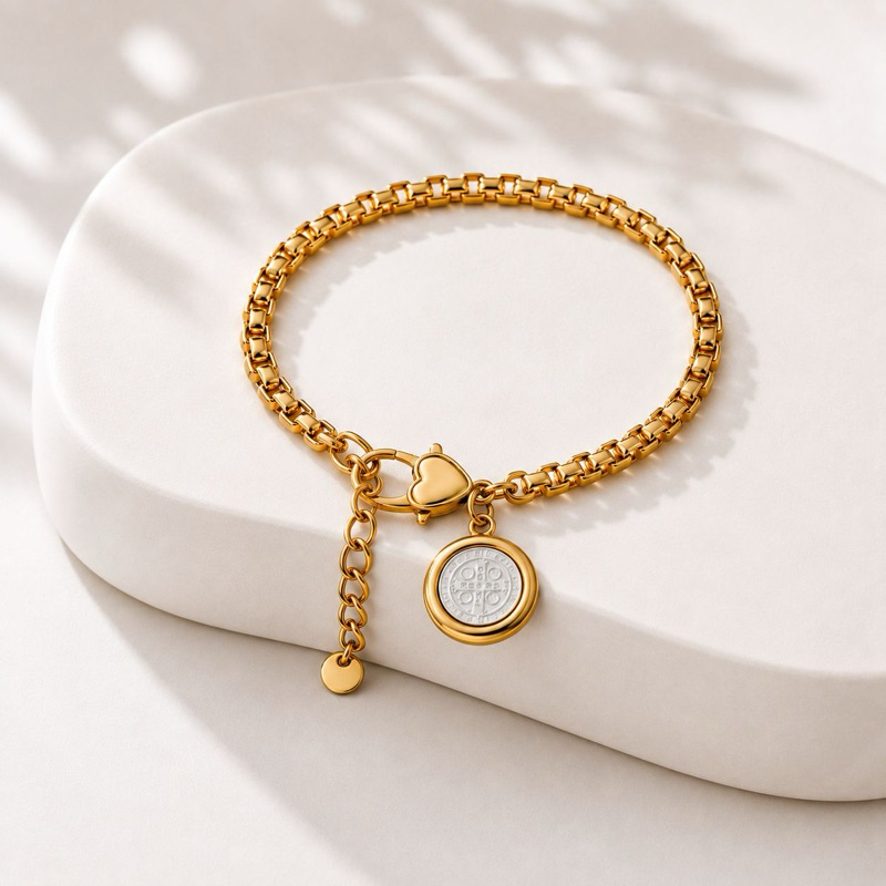 Pulseira Feminina Sao Bento Dourada Banhada a Ouro Original Premium Semijoia Não Desbota Antialérgica