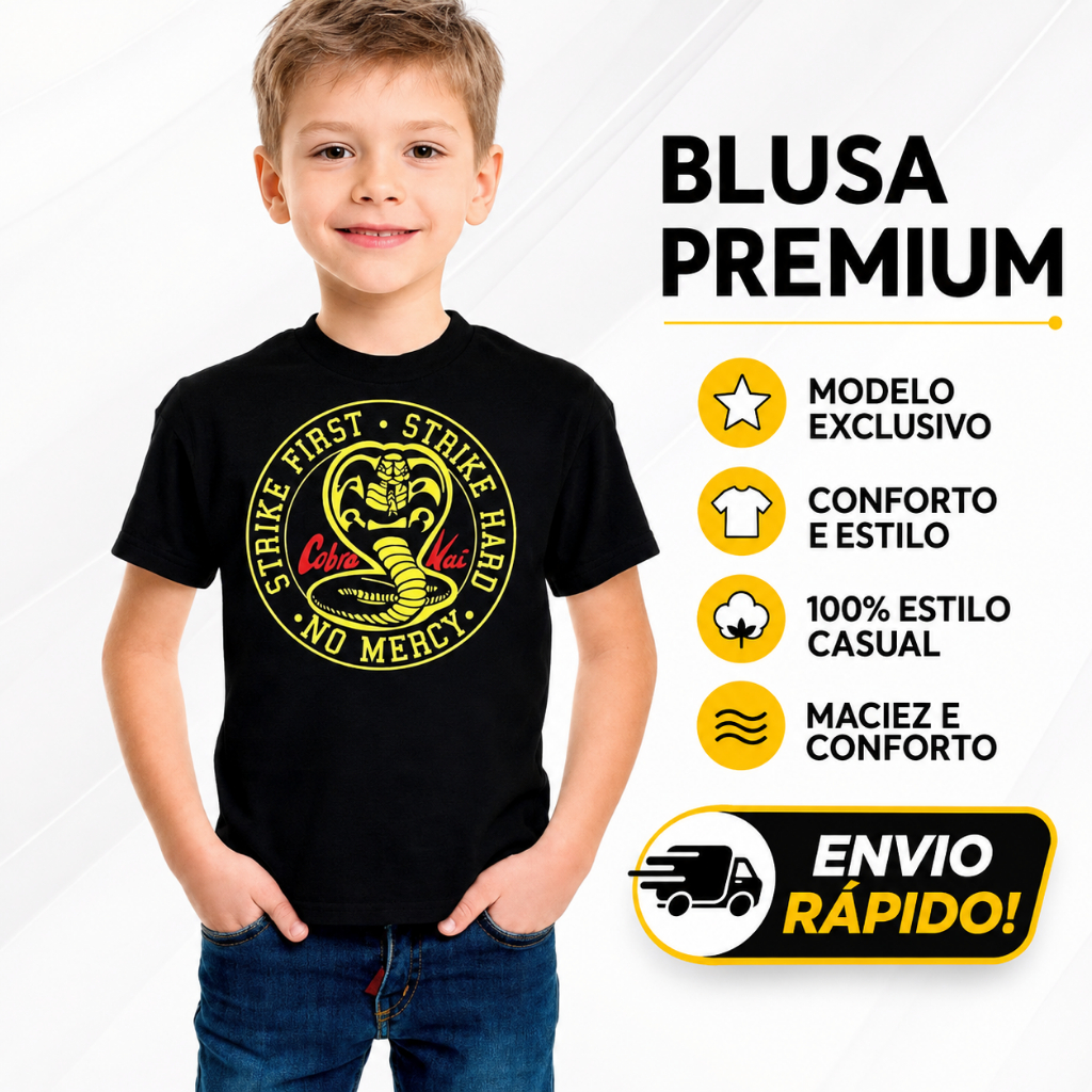 Camiseta infantil  karatê cobra Kai 100% Algodão criança filho desenho qualidade 100 % roupa infantil para crianças