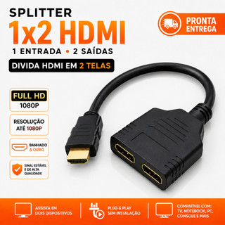 Splitter HDMI 1x2 Divisor de Tela 1 Entrada 2 Saídas Para TV Monitor Notebook Duplicador HDMI