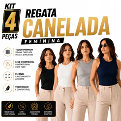 Kit 4 Regatas Femininas Caneladas Ribana Algodão com Elastano Blusa Básica Premium Casual