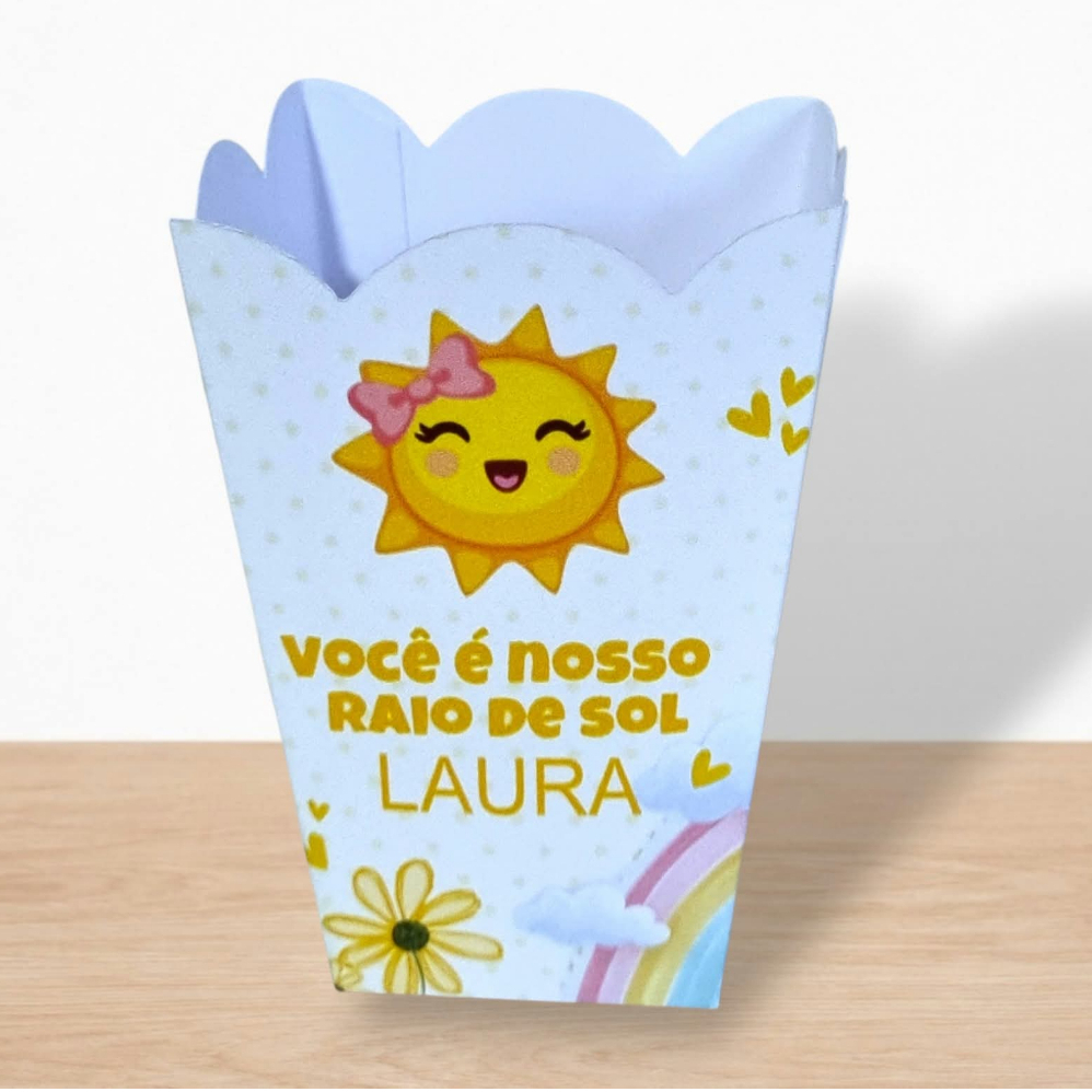 Centro de Mesa Cachepô Raio de Sol Personalizado Lembrancinha Festa Infantil Já Vai Montado