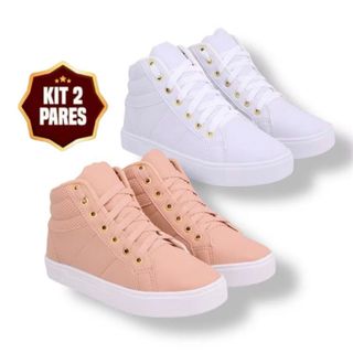 2 par botinha feminina casual cano baixo com cadarço na promoção dois pares bota conturno treino