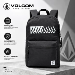Mochila Volcom Masculina Notebook Reforçada 20L Escolar Esportiva Preta Original