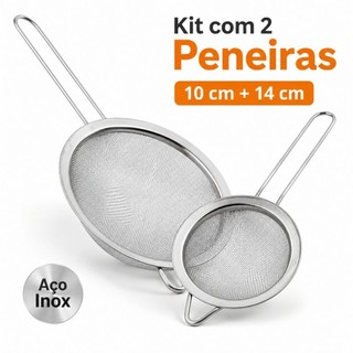 Kit 2 Peneiras Aço Inox 10cm e 14cm Original Line Cozinha Confeitaria Profissional Utensílio Culinário Resistente Forte