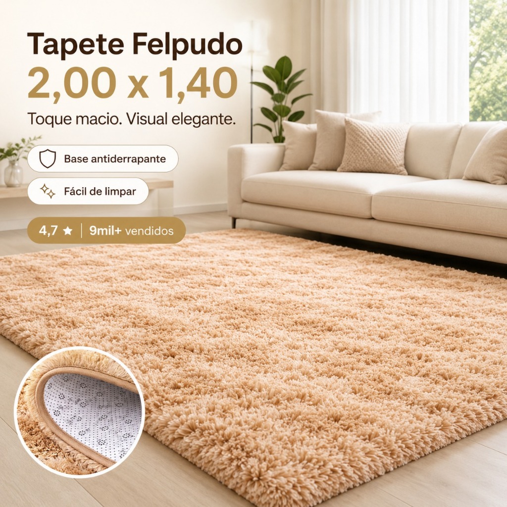 Tapete Felpudo 2,00 x 1,40 Macio Confortável Várias Cores para Quarto e Sala