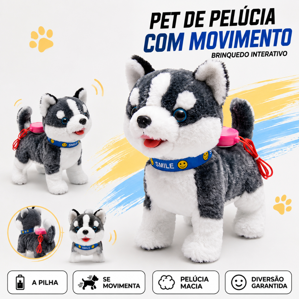 Cachorro Pet De Pelúcia Husky Interativo Fala Com Movimento E Som Brinquedo Cachorrinho Infantil