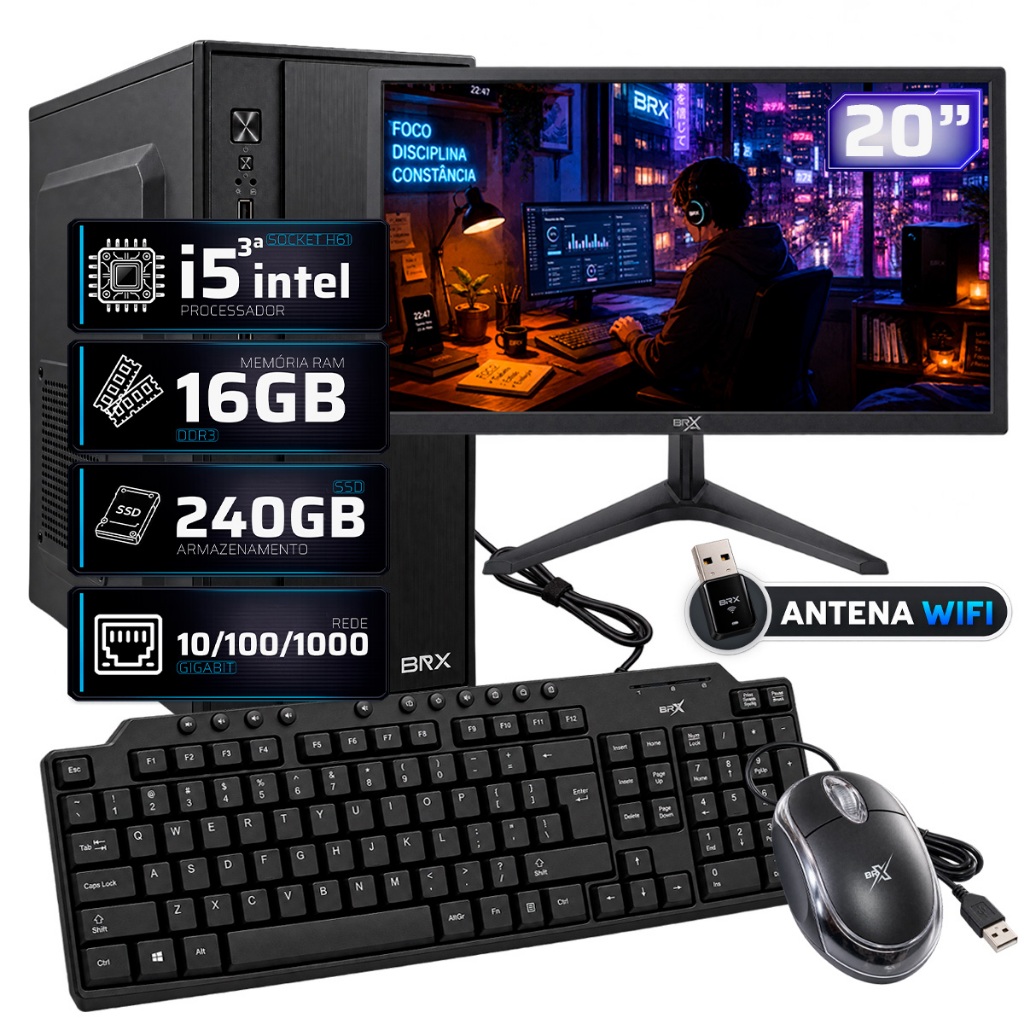 Computador Completo Intel I5 3a 16gb Ssd 480gb Monitor 20"