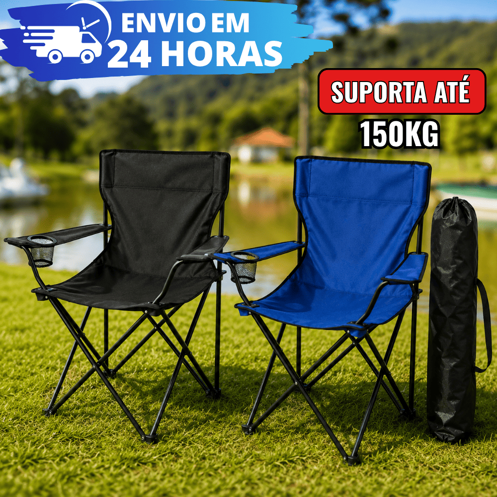Cadeira De Camping e Praia Dobrável Pesca Portátil Reforçada Com Porta Copo e Bolsa Para Transporte