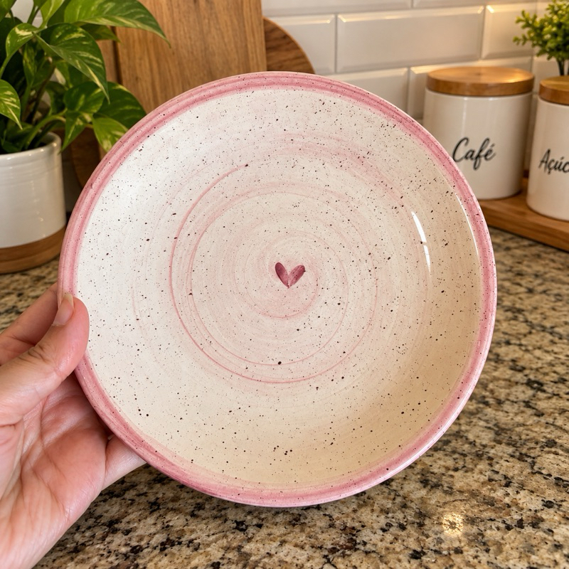 Prato De Sobremesa Em Cerâmica Decorado Pintado A Mão