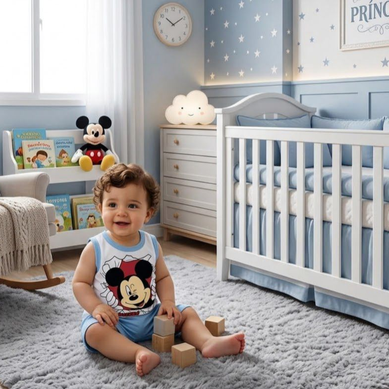Conjunto Camiseta Regata e ShortMickey Bebê Menino 3 a 9 MesesAlgodão Confortável Estampada