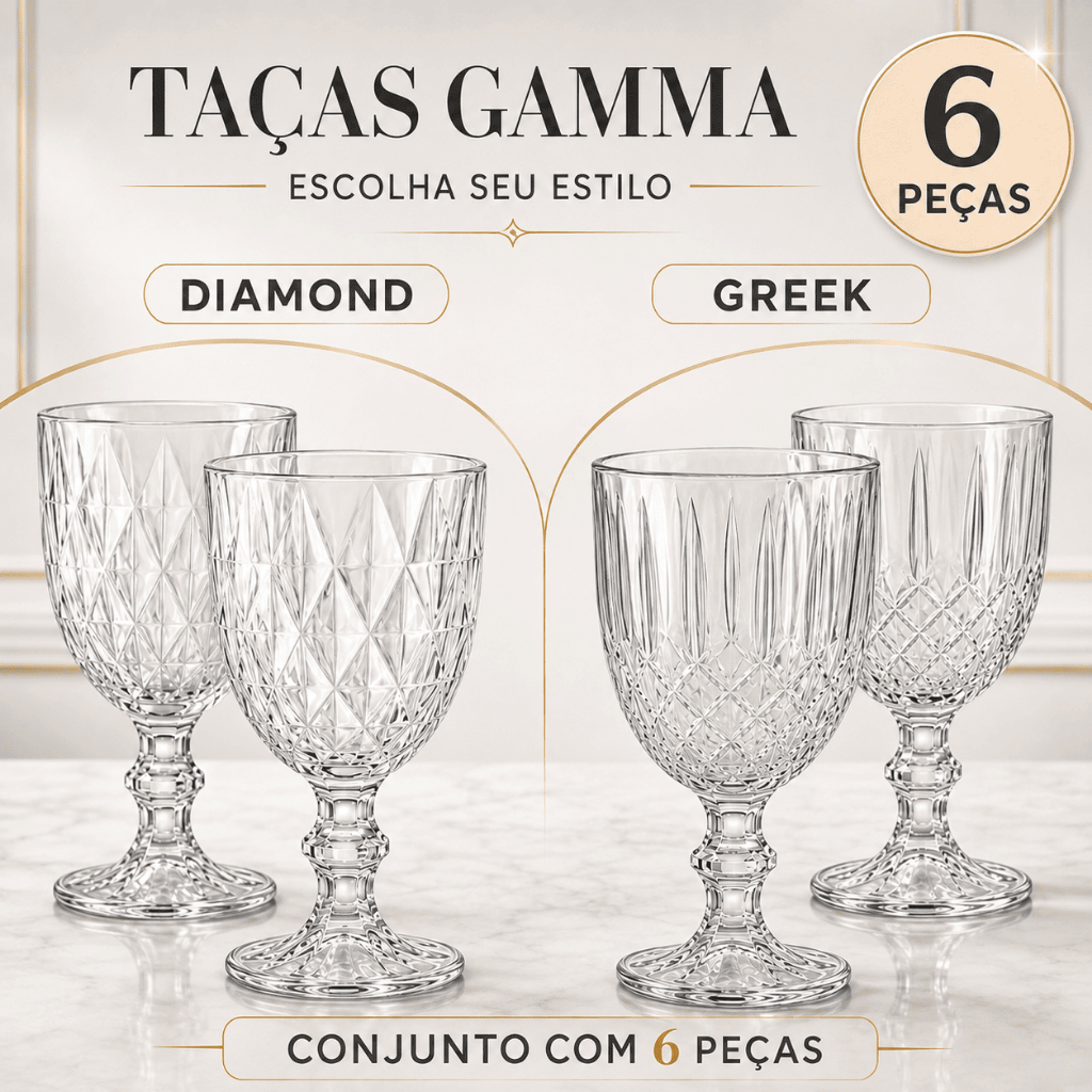 Jogo de 6 Taças Diamante Vidro Transparente - Elegância e Sofisticação em Design Diamante
