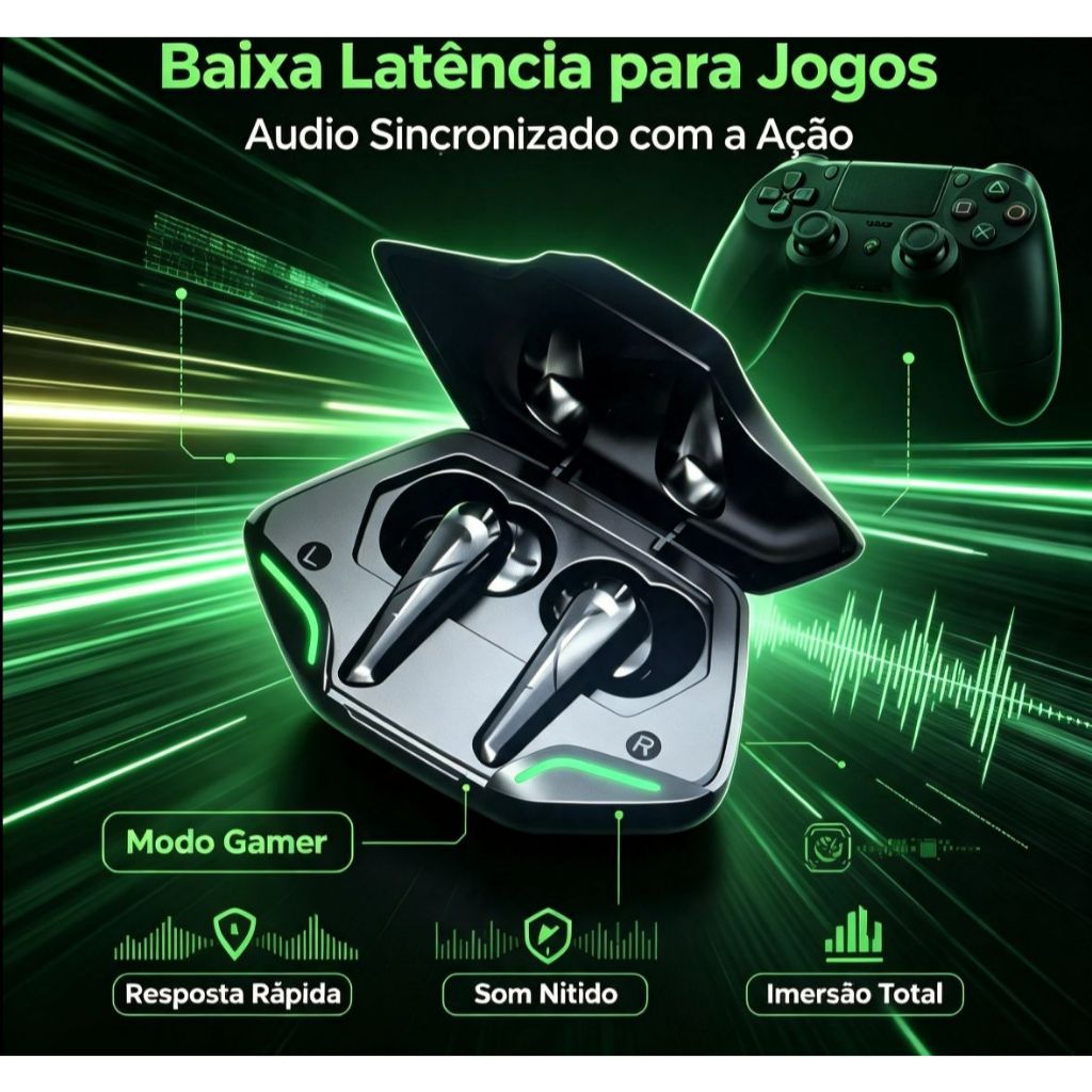 Fone Bluetooth Gamer Sem Fio Baixa Latência LED Premium com Som Potente e Microfone Fon-g11