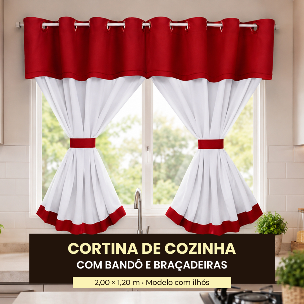 Cortina de Cozinha 2.00X1.20 com Bando e Braçadeira