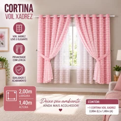 Cortina Com Blackout 2,00m x 1,40m PVC c/ Tecido Voil Xadrez Varias Cores Janela Quarto Sala