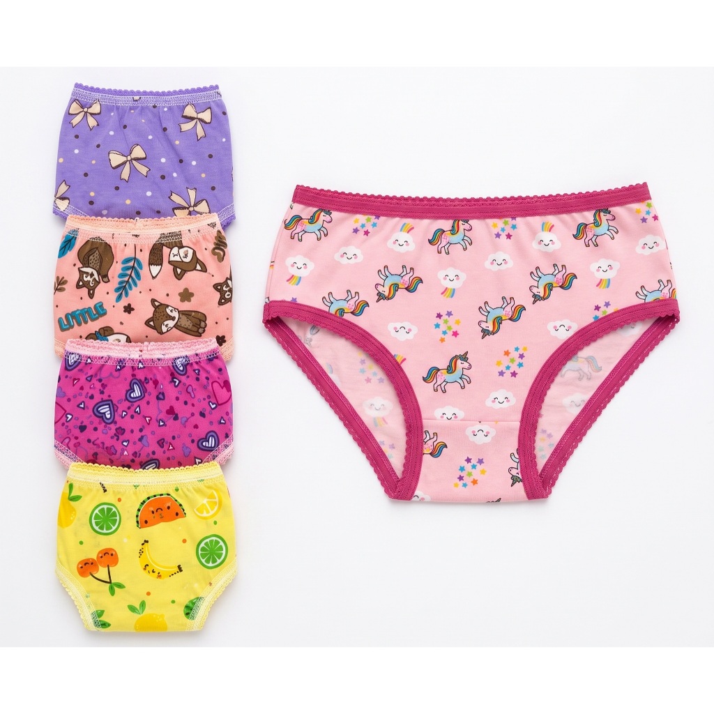 Kit 12 Calcinha Tanga infantil Algodão Menina P ao GG Estampadas Com Forro