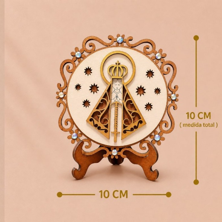 Adorno de Mesa Nossa Senhora Aparecida Marrom MDF com Strass e Suporte – Mandala Religiosa Decoração Católica Presente