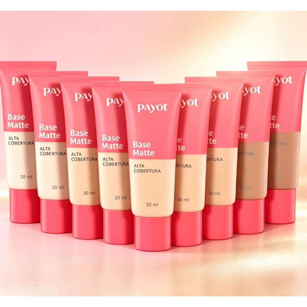Base Matte de Alta Cobertura Payot, acabamento matte, dura o dia todo.