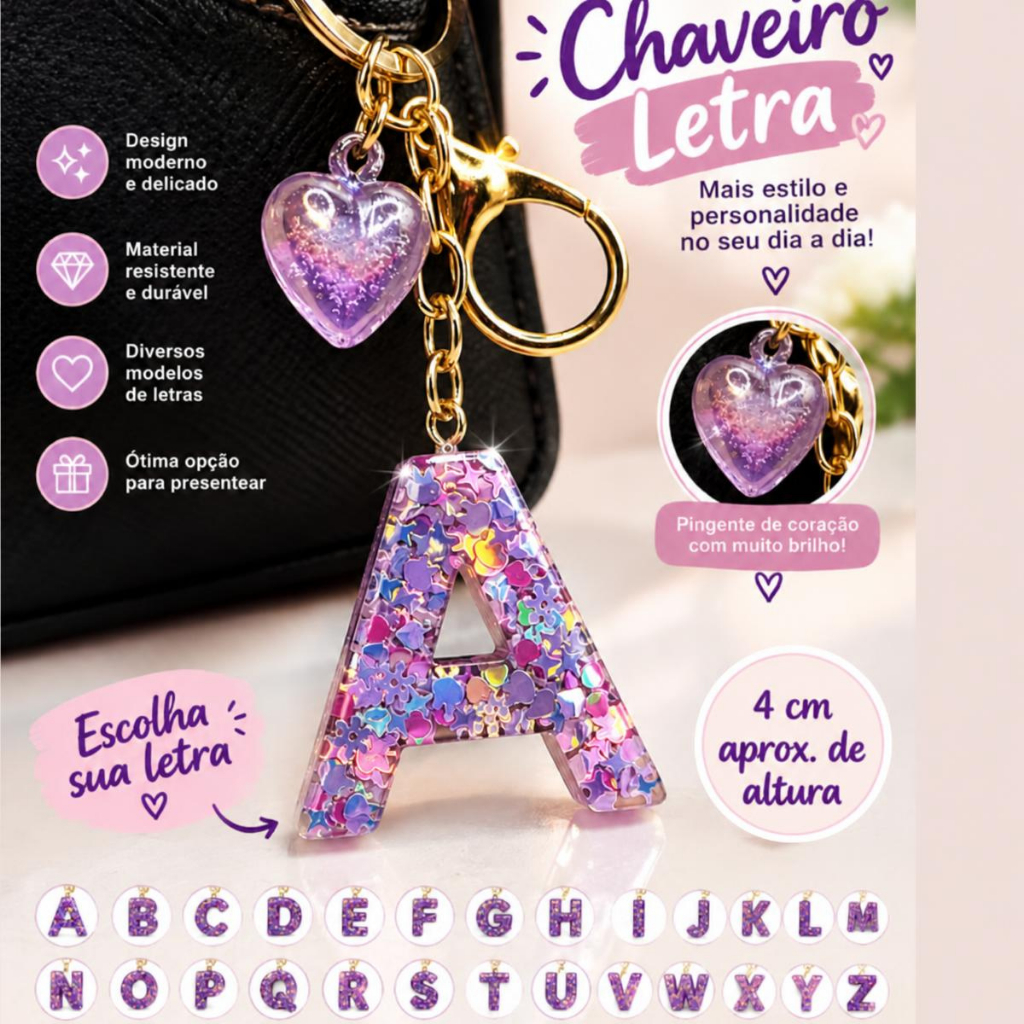 Kit de Chaveiro de Resina Personalizado Letras A a Z Estrela Confete Presente Bolsa Lembrancinha