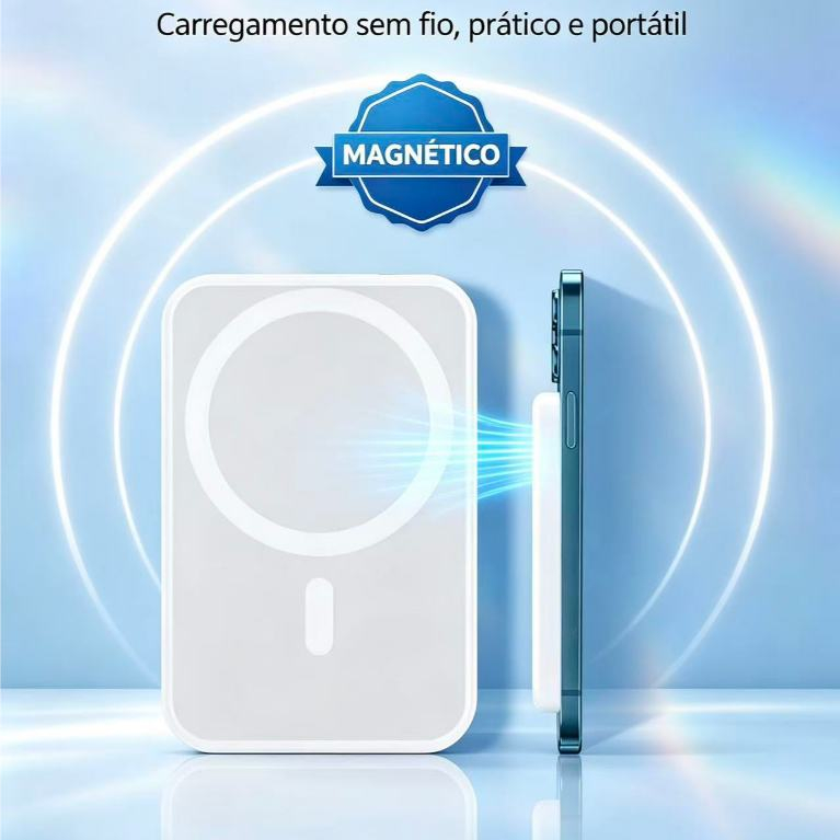 Carregador Portátil Indução para iPhone/Android Magsafe Apple Sem fio Bateria Carga 5000mAh