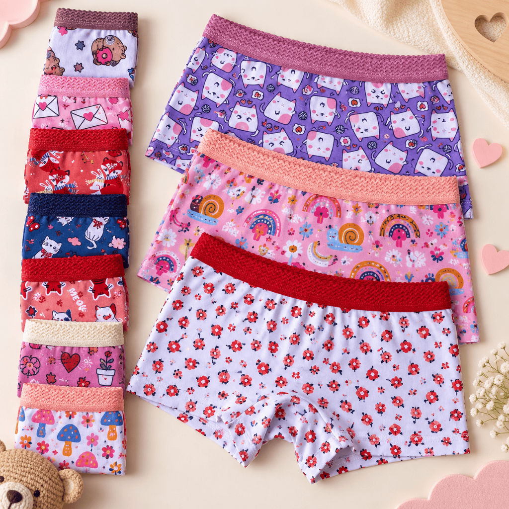 Kit 10 Calcinhas Infantil Menina Algodão Boxer Shortinho Estampas Sortidas