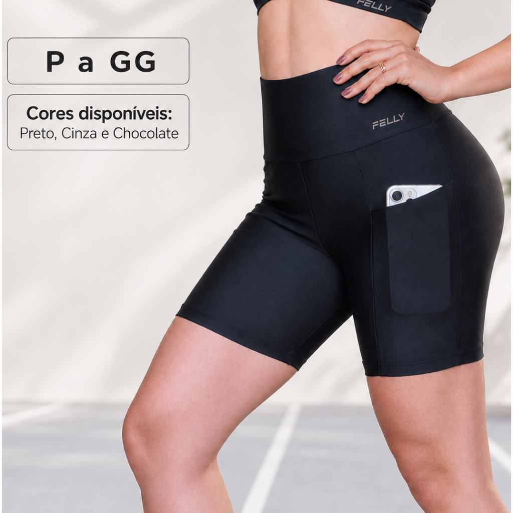 Short de academia Feminino corrida com bolso Lateral para Celular,  Zero Transparencia