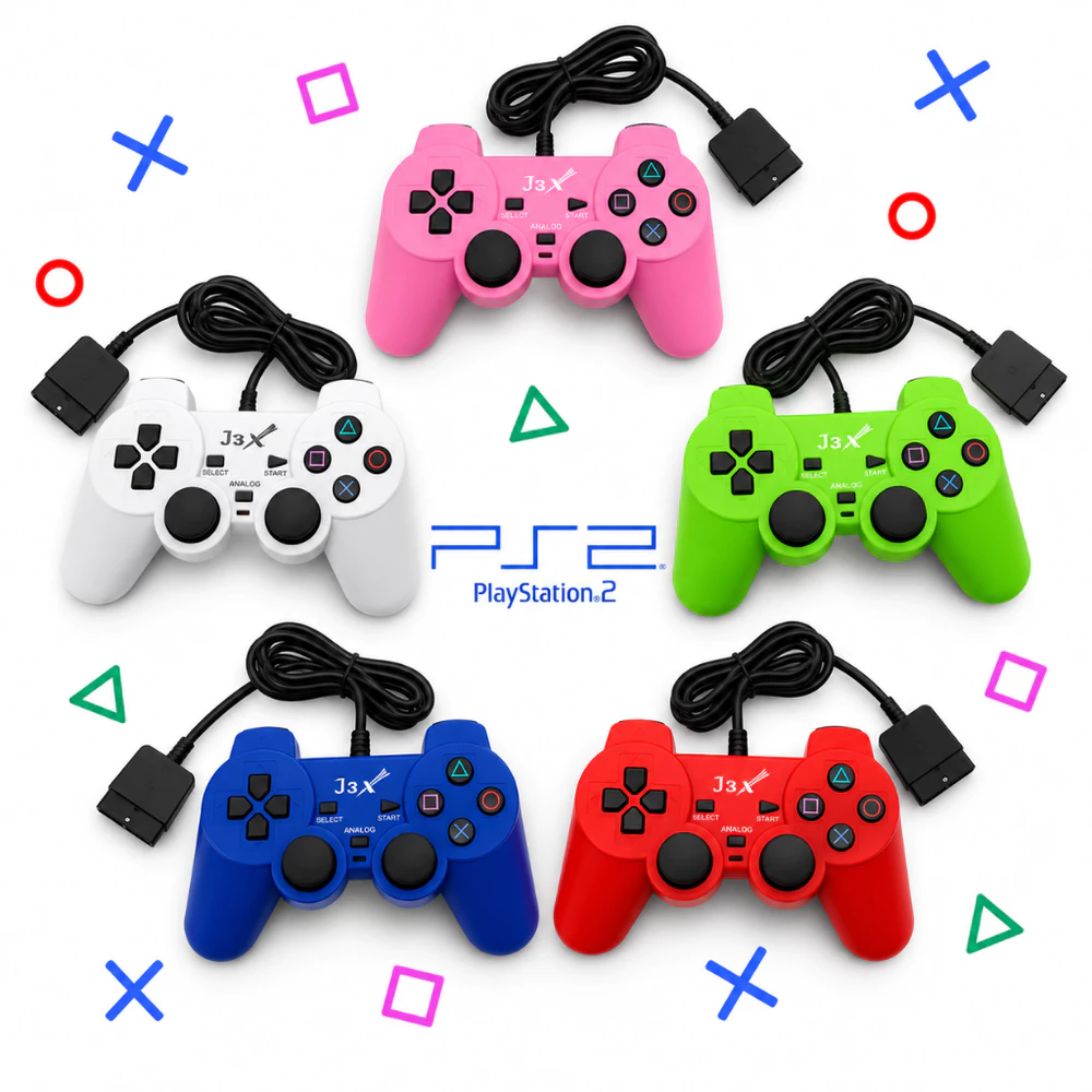 Controle PS2 Colorido Com Fio Vibração DualShock Playstation 2