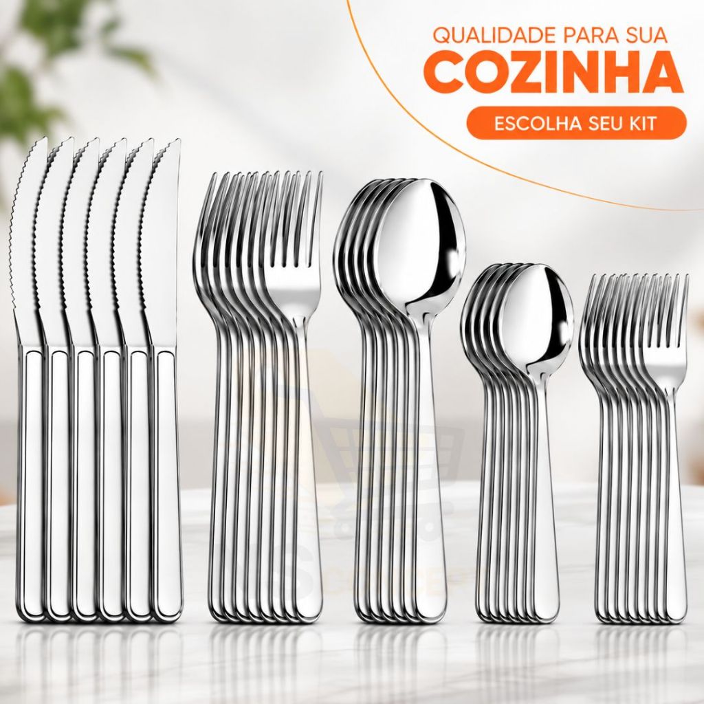Kit Talheres Inox 30/60/90 Ou 120 Peças, Garfos, Facas, Colheres, Garfos Sobremesa, Colheres Sobremesa Resistente