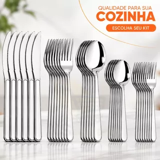 Kit Talheres Inox 30/60/90 Ou 120 Peças, Garfos, Facas, Colheres, Garfos Sobremesa, Colheres Sobreme