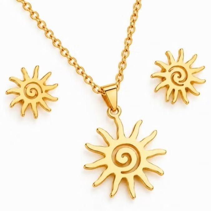 Conjunto Colar e Brinco Aço Inoxidável Dourado Feminino Não Escurece Antialérgico Presente