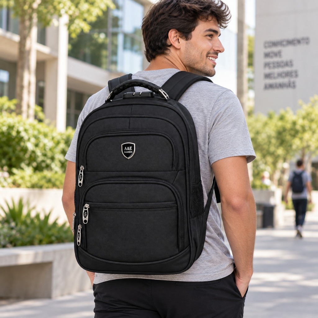 Mochila Masculina Grande Antifurto com USB para Notebook Trabalho Faculdade Viagem Reforçada