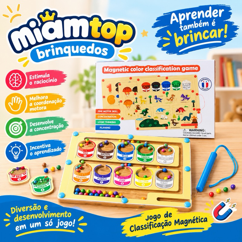 Brinquedo Montessori para crianças 2 em 1, labirinto magnético de madeira para colorir e números com prancheta, classifi