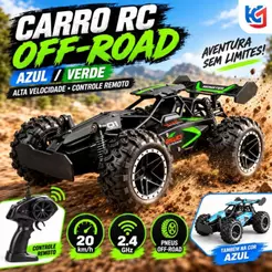 Carrinho Controle Remoto Off Road 20km/h 2.4G Recarregável com Suspensão e Pneus Grandes Brinquedo Presente Infantil