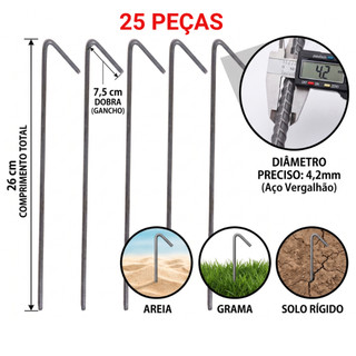 ESTACAS PARA BARRACA DE CAMPING GAZEBO BEACH TENIS FERRINHO - KIT COM 25 UNIDADES