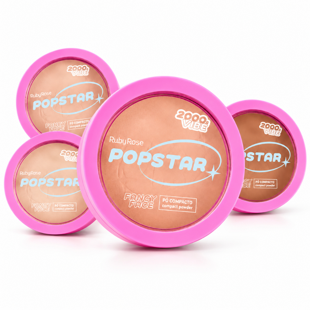 Pó Compacto Ruby Rose Fancy Face Popstar – Efeito Aveludado e Toque Seco