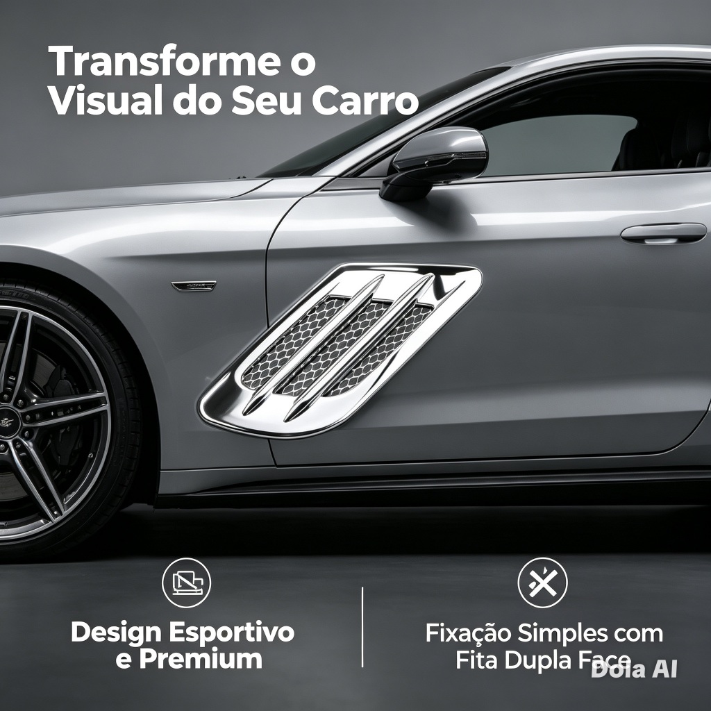 2 Peças Capa Decorativa Entrada de Ar Universal — Prata Cromada — Com Fita Dupla Face