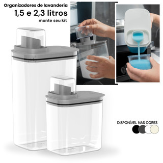 Dispenser Organizador de Lavanderia 1,5L / 2,3 Acrílico Porta Amaciante Sabão em pó Sabon…