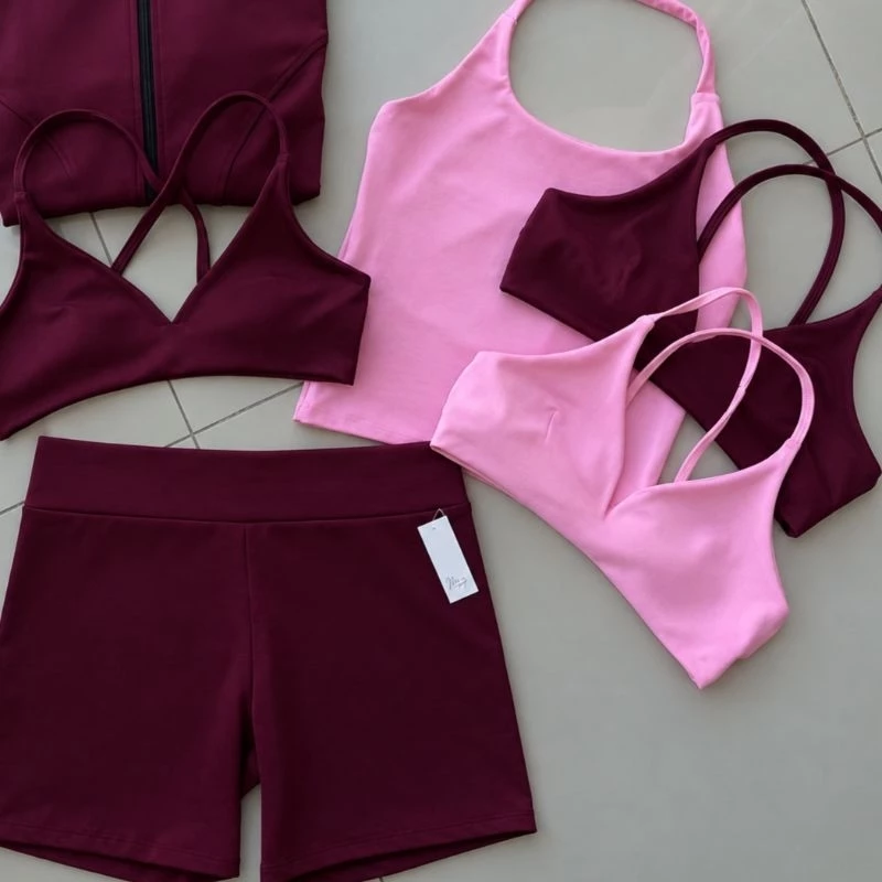 conjunto fitness feminino premium treino de academia Poliamida Grossa short pala alta e top com amarração — imagem 1