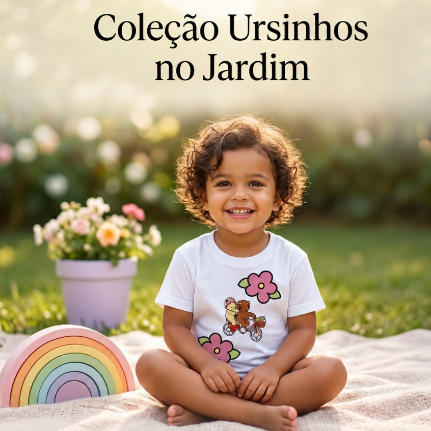 Camiseta Infantil Estampada Flor Arco-íris Manga Curta Confortável Elegante