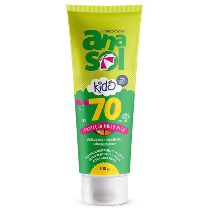 Protetor Solar Infantil Anasol Kids FPS 70 100g Protecao Muito Alta Nao Arde Olhos Hipoalergenico