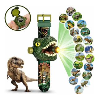 Relógio Infantil Dinossauro Forma Rex Projetor De Luz 24 Imagens