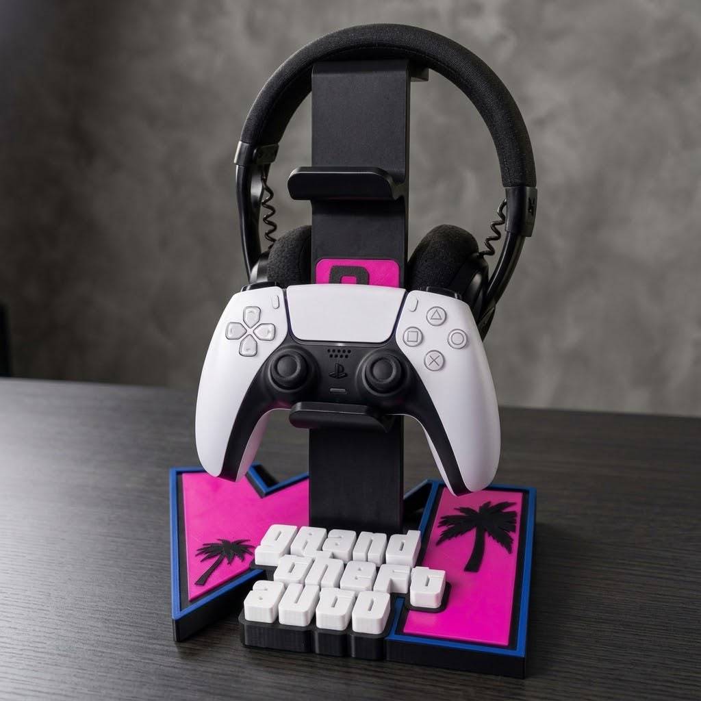 Suporte para Controle PS5 XBOX e Headset Gamer | Base Organizadora para Controle e Fone | Decoração GTA 6