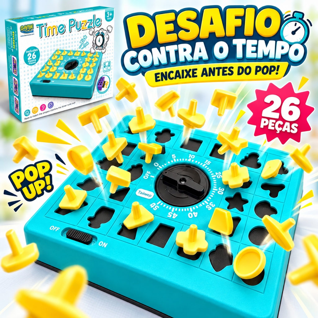 Jogo Contra o Tempo Pop Up 26 Peças Encaixe de Formas Quebra-Cabeça Educativo Infantil