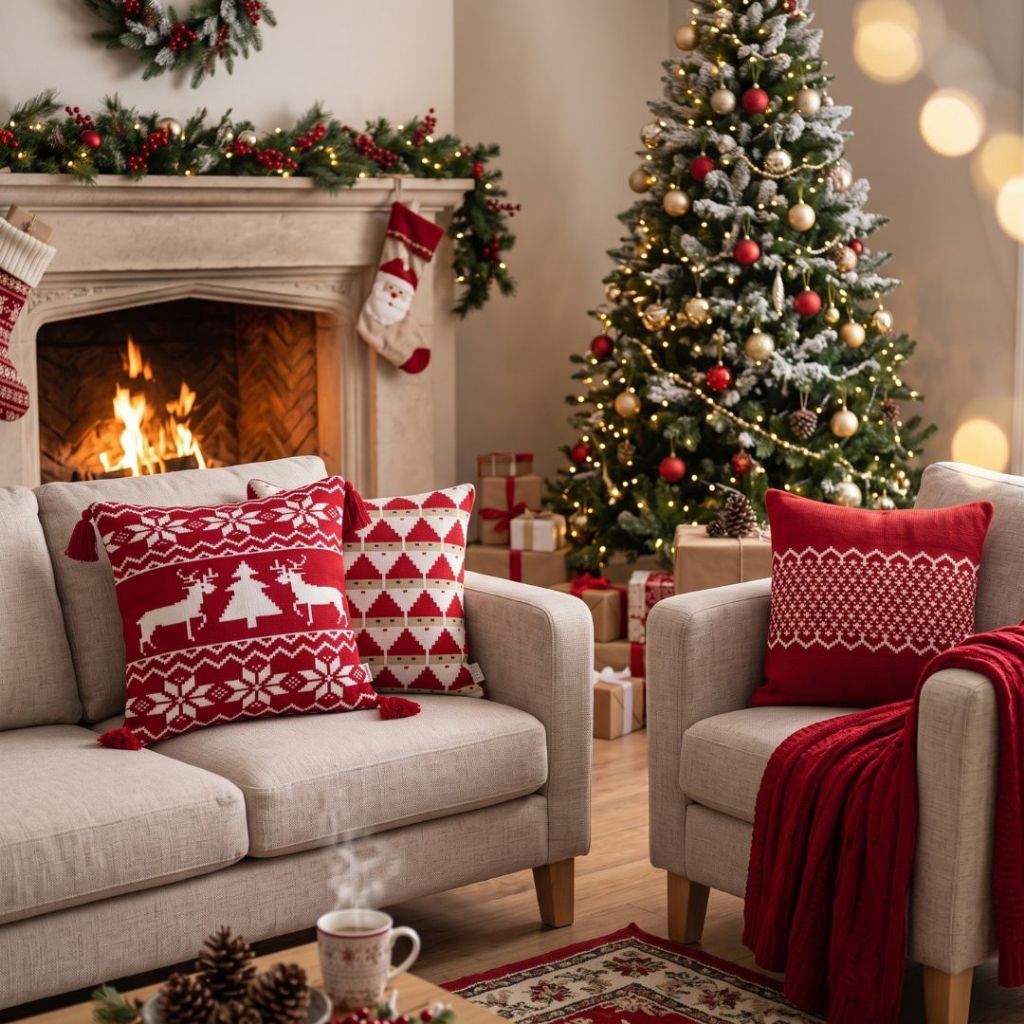 Capa de Almofada em Tricô Decorativa Natal 50x50cm
