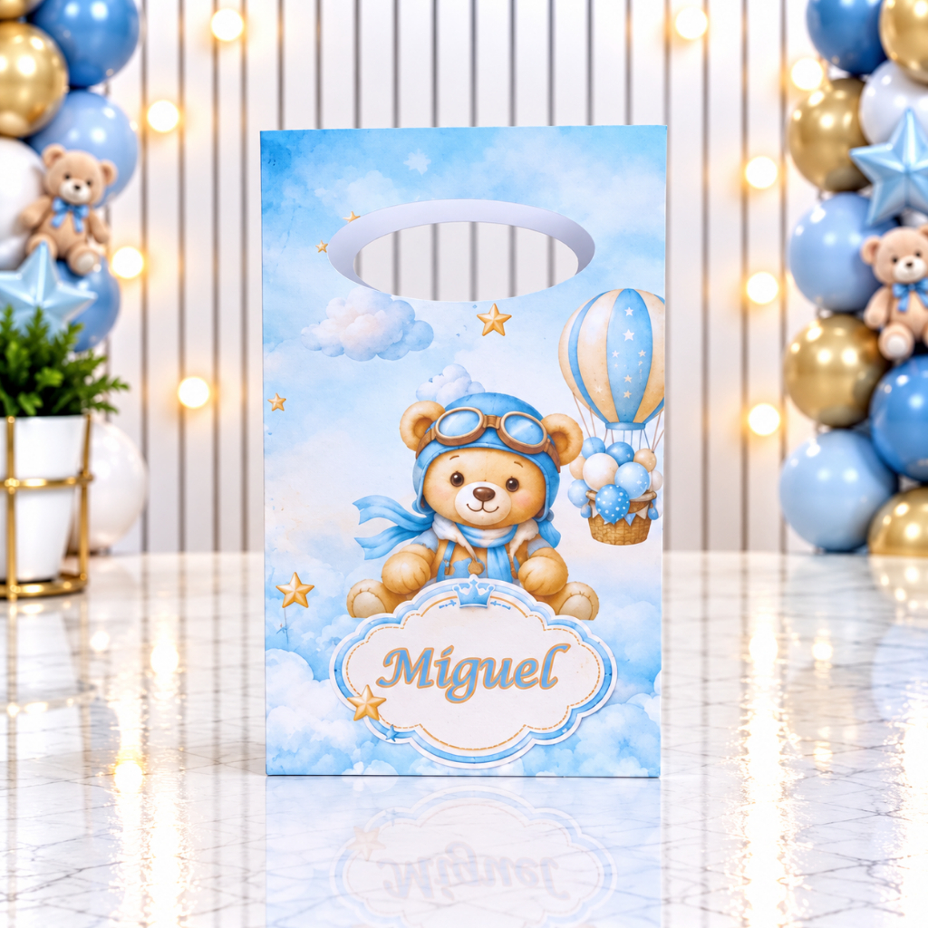 Sacolinha Surpresa Personalizada Tema Ursinho Baloeiro Azul/Lembrancinha festa Infantil//Sacolinha Surpresa com nome