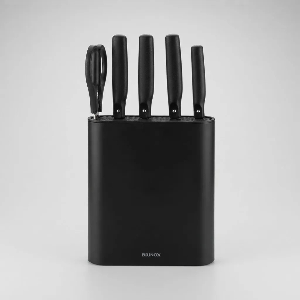 Jogo De Facas C/ Suporte Cepo Inox Preto Action 6 Pçs Brinox