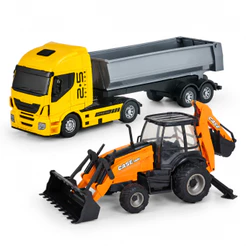 Kit Caminhão Brinquedo Miniatura + Trator Retroescavadeira