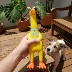 Frango Gritador c/ Óculos e Gravata p/ Pets | Brinquedo c/ Som | Antimordida | Alivia Estresse