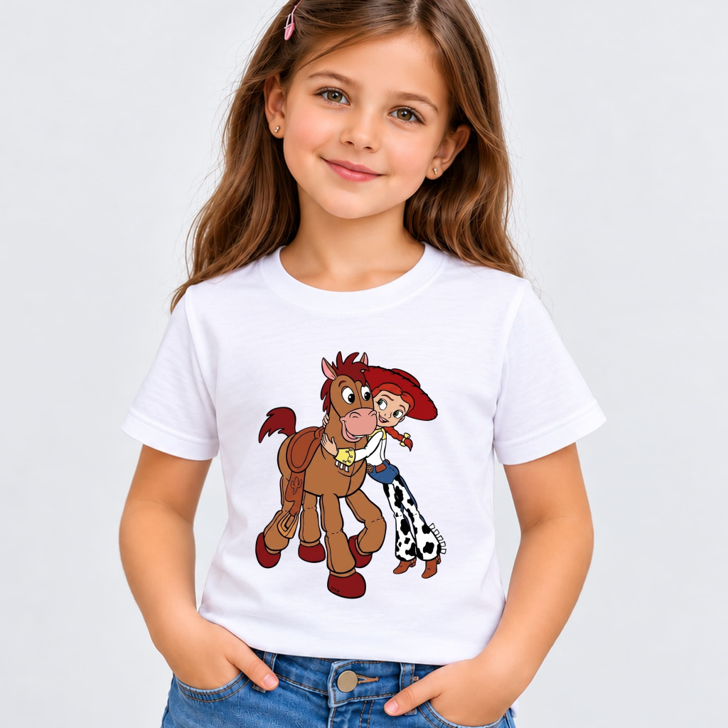 Camiseta Infantil Menina Estampada Desenho Jessie Algodão Premium Blusa Confortável Gola Reforçada
